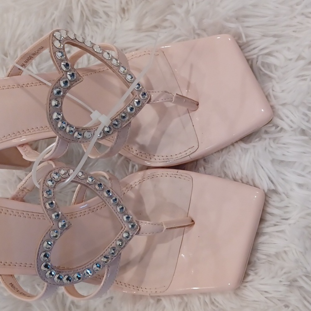 Gianni Bini Blush Pink Patent Crystal Bow Heeled Sandals - Picture 8 of 13